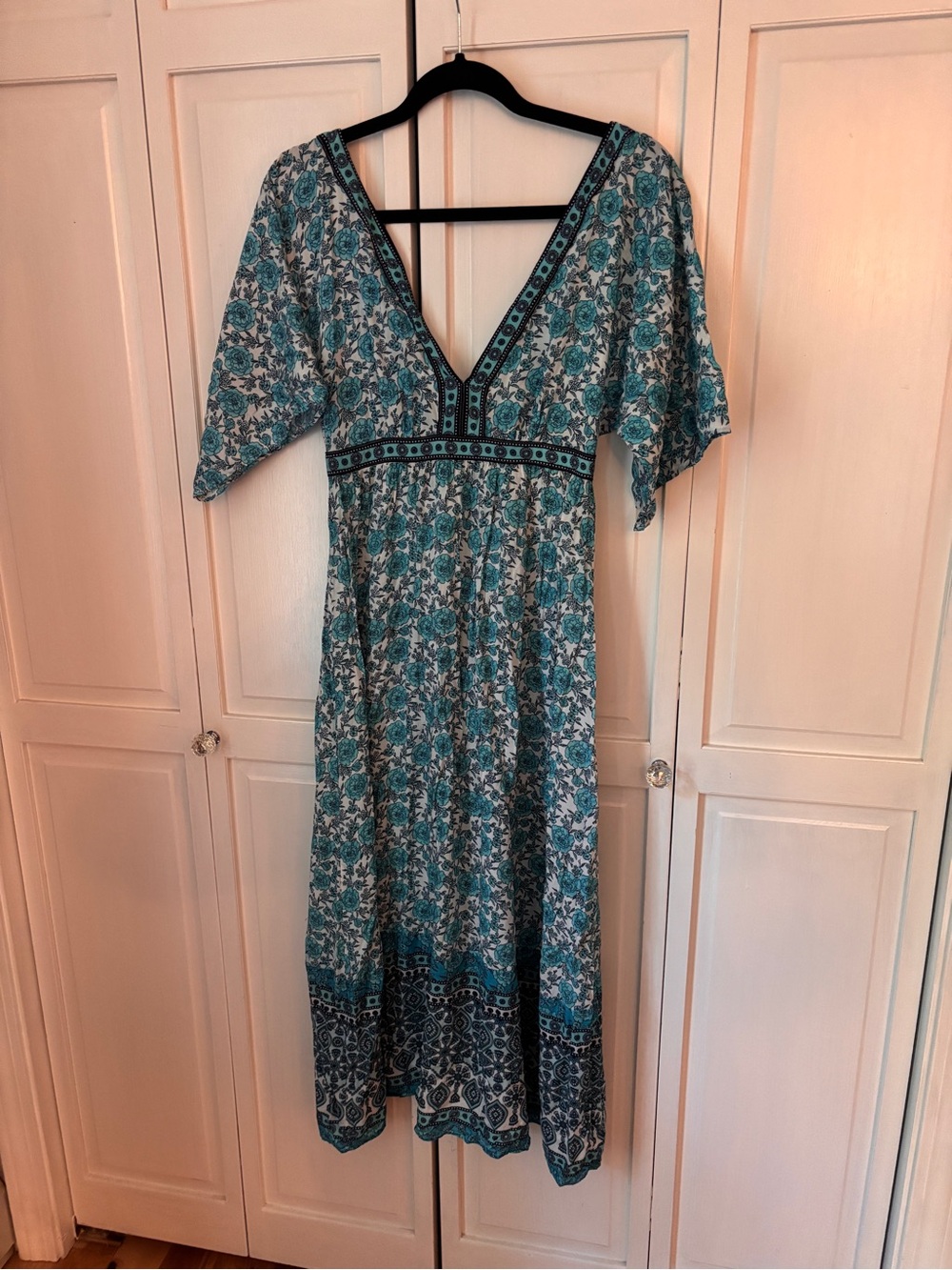 MC2 Saint Barth Teal Floral V-Neck Maxi Dress